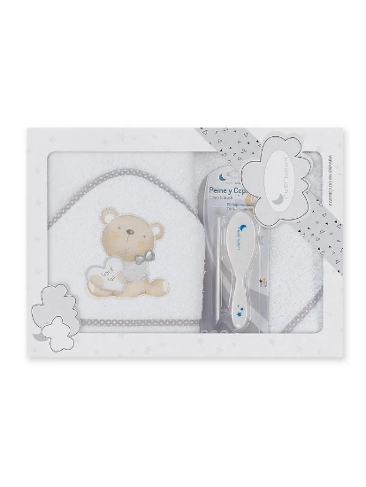 Slika Rručnik Love You 100x100 white/grey + češalj i četka - Interbaby