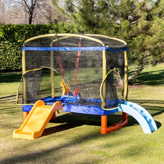 Slika Trampolin Playground 200 cm Blue s toboganom, ljestvama i ljuljačkom