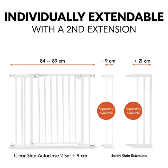 Slika Zaštitna ograda Clear Step 2 Set (75 - 80 cm) + 9 cm produžetak Bijela - Hauck