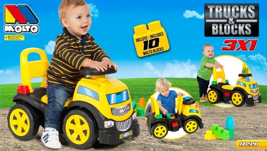 Slika Guralica Molto 3u1 Yellow + set kocki 10 kom