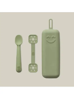 Slika Set silikonskog pribora za jelo Olive Green - Interbaby