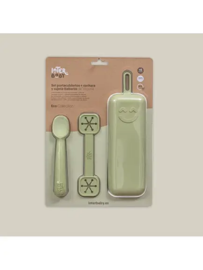 Slika Set silikonskog pribora za jelo Olive Green - Interbaby