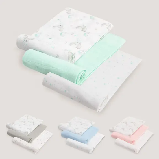 Slika InterBaby tetra pelene Zečić Mint 80x80 - 3 kom