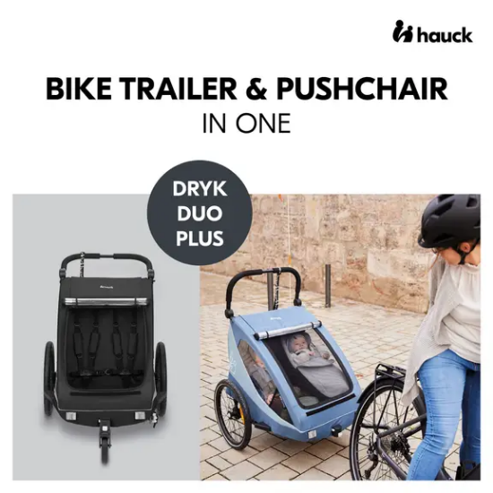 Slika 2u1 prikolica za bicikl i dječja kolica za dvoje djece Dryk Duo Plus Black - Hauck