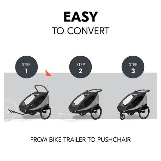 Slika 2u1 prikolica za bicikl i dječja kolica za dvoje djece Dryk Duo Plus Black - Hauck