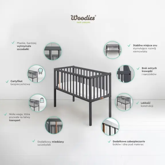 Slika Kolijevka Stardust Crib anthracite - Woodies