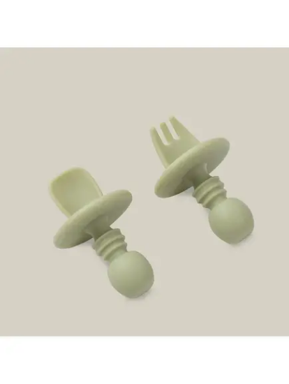 Slika Silikonski set pribora za samostalno hranjenje Olive Green InterBaby 