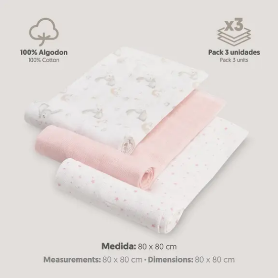 Slika Tetra pelene Zečić Roza 80x80 - 3 kom InterBaby 