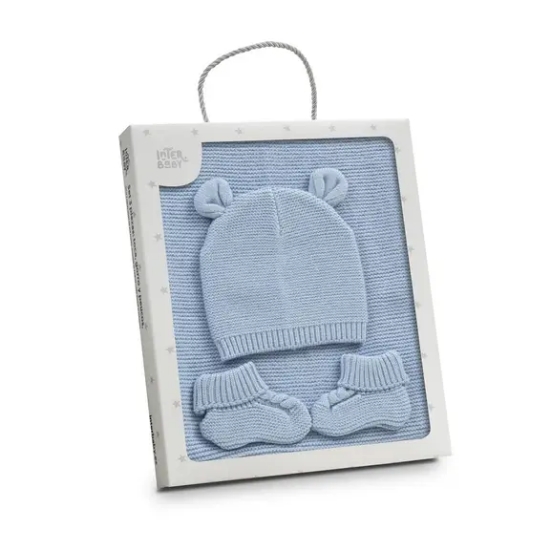 Slika Set prekrivač, kapica i papučice Plavo InterBaby 