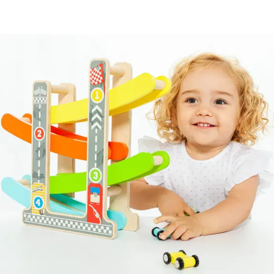 Slika Drvena cik-cak staza sa 4 automobila - Molto