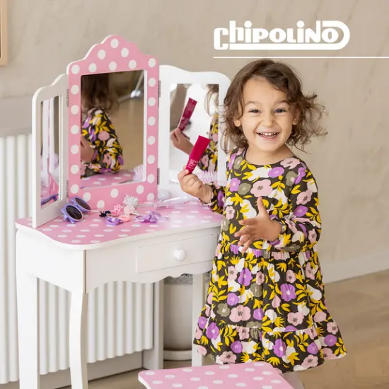Slika Dječji toaletni stolić s tabureom Pink dots Chipolino 