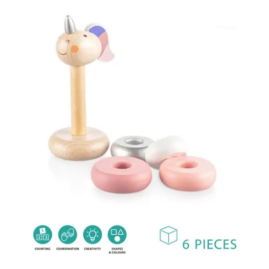 Slika Drveni prsteni za slaganje Unicorn pink Zopa 