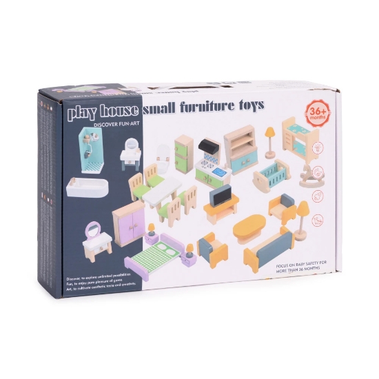 Slika Drveni namještaj za kućice za lutke set od 30 elemenata