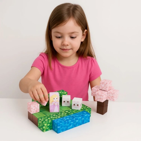 Slika Magnetni set građevinskih blokova za djecu, ružičasti dvorac - 96 dijelova