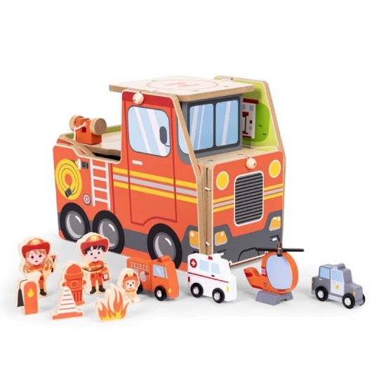 Slika Drveni set za vatrogasnu postaju, garaža s dodacima Ecotoys