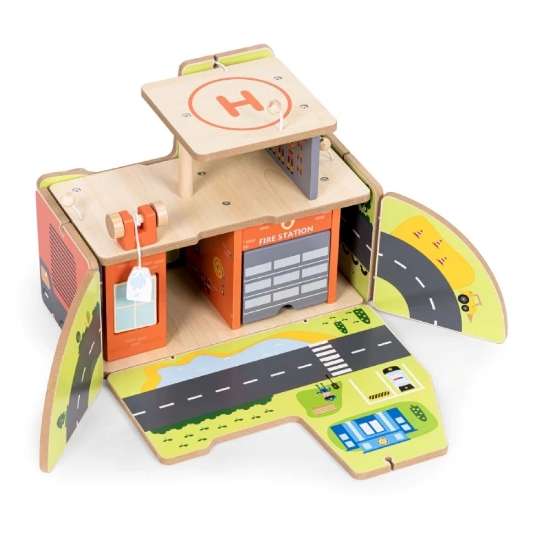 Slika Drveni set za vatrogasnu postaju, garaža s dodacima Ecotoys