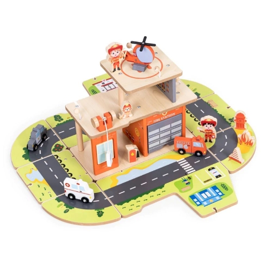 Slika Drveni set za vatrogasnu postaju, garaža s dodacima Ecotoys