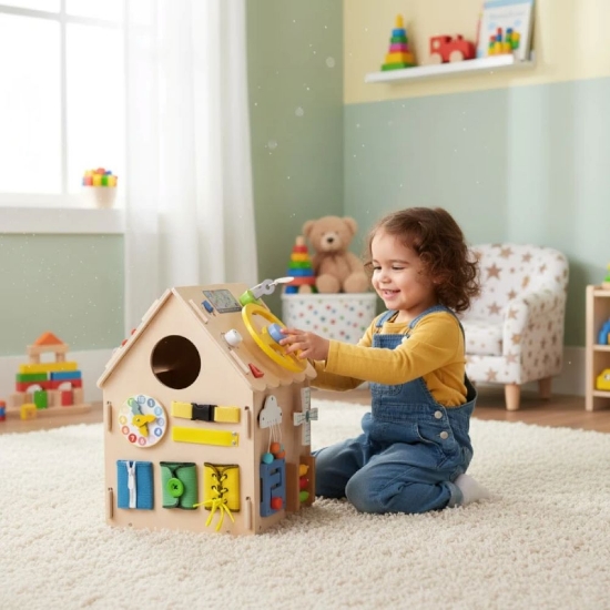 Slika Drvena kućica za djecu, edukativna ploča XXL 30 elemenata Ecotoys 