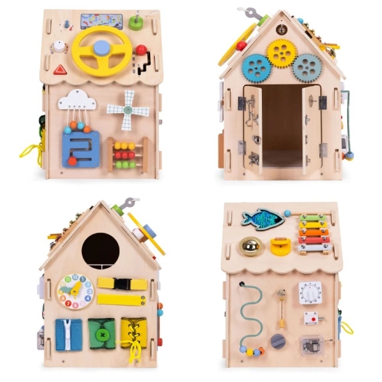 Slika Drvena kućica za djecu, edukativna ploča XXL 30 elemenata Ecotoys 