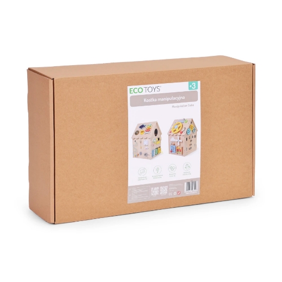 Slika Drvena kućica za djecu, edukativna ploča XXL 30 elemenata Ecotoys 