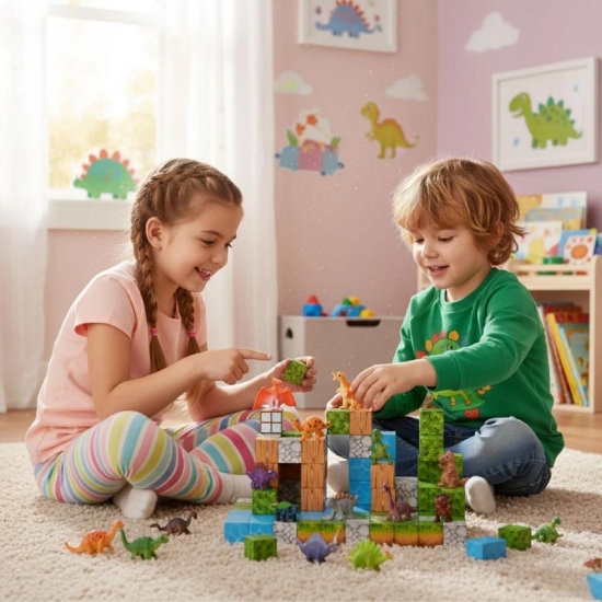 Slika Magnetni set građevinski blokovi, Dinosauri - 114 dijelova