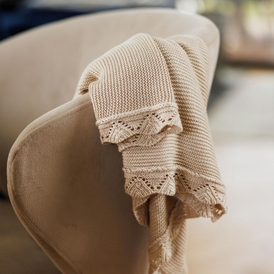 Slika Pletena bambus dekica s volanom 75x100 cm, svijetlo bež BabyOno 