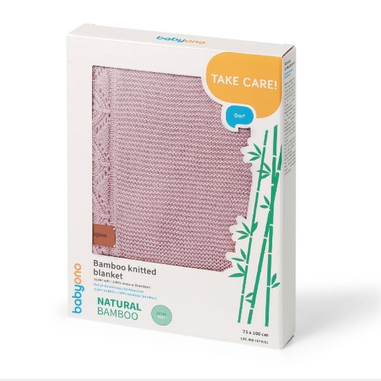 Slika Pletena bambus dekica s volanom 75x100 cm, roza BabyOno 