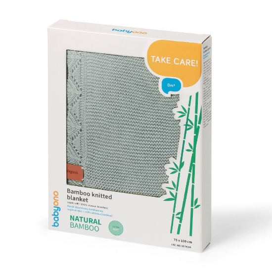 Slika Pletena bambus dekica s volanom 75x100 cm, mint BabyOno 