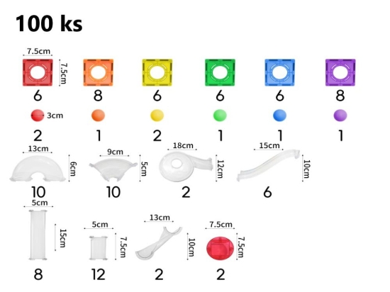 Slika Magnetni građevni set EliFix – šarena staza za kuglice (100 dijelova)