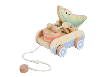 Slika Drvena igračka na povlačenje – bubnjajući krokodil