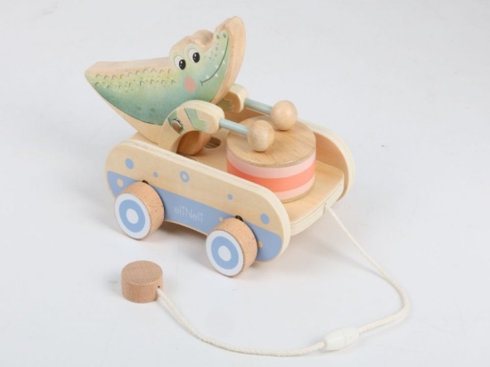 Slika Drvena igračka na povlačenje – bubnjajući krokodil