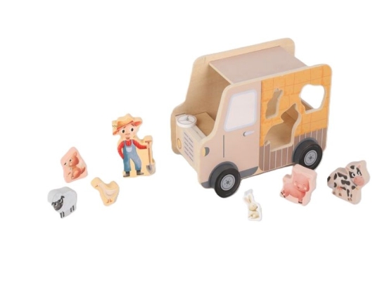 Slika Drveni automobil 2 u 1 sa životinjama – Jeep + slagalica