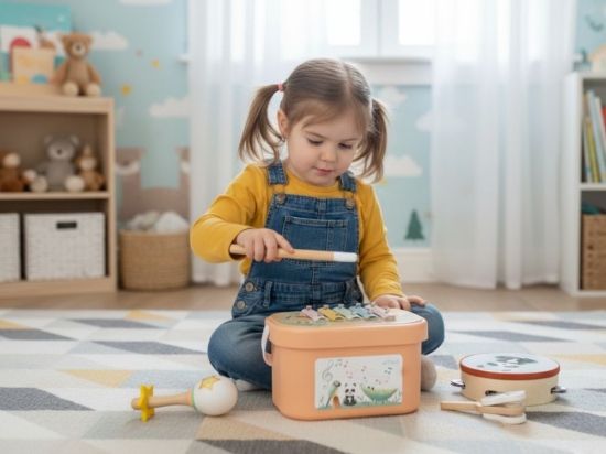 Slika Set dječjih glazbenih instrumenata u kutiji – pastelni