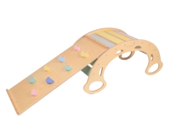 Slika Drvena Montessori ljuljačka PRO 5u1 s pastelnом 2u1 daskom