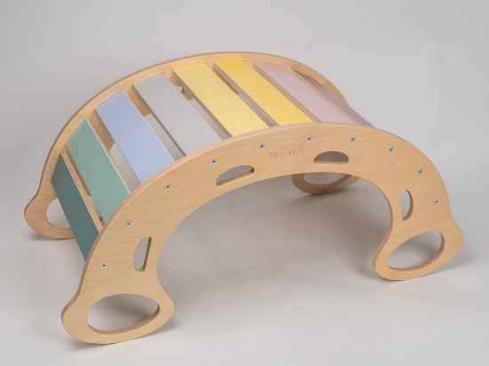 Slika Drvena Montessori ljuljačka PRO 5u1 s pastelnом 2u1 daskom