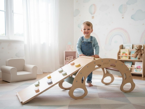 Slika Drvena Montessori ljuljačka PRO 5u1 – pastelne boje