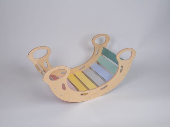 Slika Drvena Montessori ljuljačka PRO 5u1 – pastelne boje