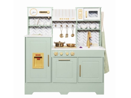 Slika Dječja drvena kuhinja s vodom i parom – zelena