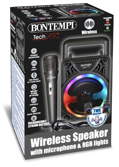 Slika Mini bežični zvučnik s mirkofonom i svjetlosnim efektima 491000 BONTEMPI 