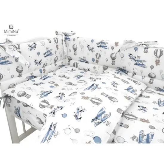 Slika Posteljina set 5 elem. Avioni plava (za krevetić 120x60 cm) - MimiNu