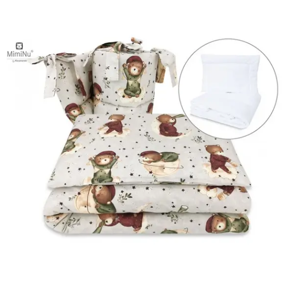 Slika Posteljina set 5 elem. Medo na oblaku (za krevetić 120x60 cm i 140x70cm) - MimiNu