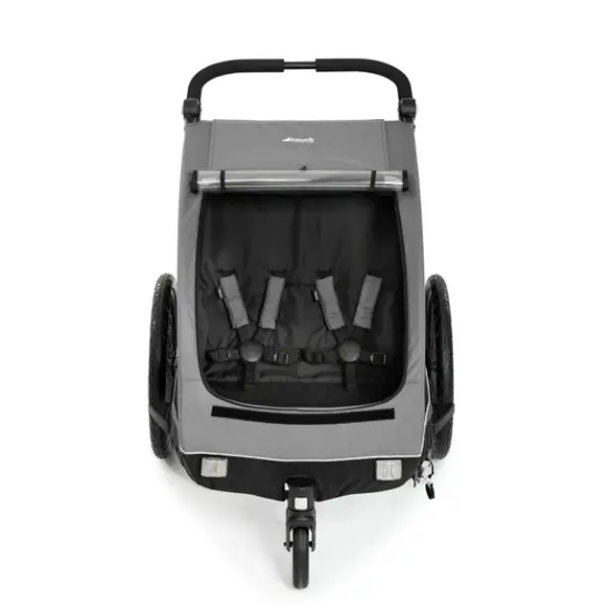 Slika 2u1 prikolica za bicikl i dječja kolica za dvoje djece Dryk Duo Grey - Hauck