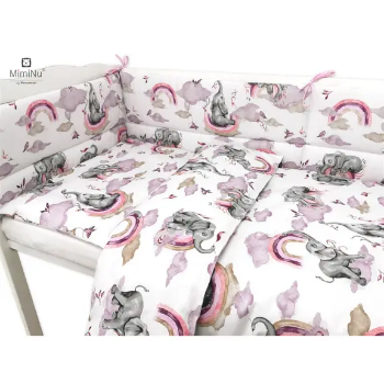 Slika Posteljina set 3 elem. Slonić i duga roza (za krevetić 120x90 cm) - MimiNu