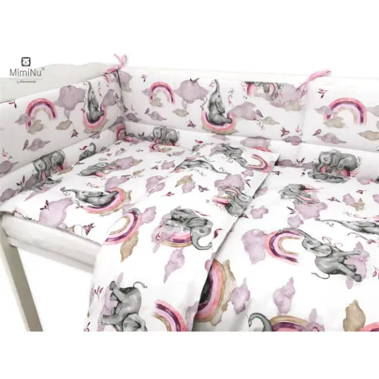 Slika Posteljina set 3 elem. Slonić i duga roza (za krevetić 120x90 cm) - MimiNu