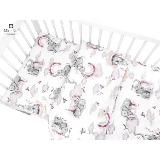 Slika Posteljina set 2 elem. Slonić i duga Roza (za krevetić 120x60 cm) - MimiNu
