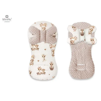 Slika Univerzalni dvostrani umetak za kolica, auto i biciklističko sjedalo + putni jastuk Žifafe + minky bež - MimiNu