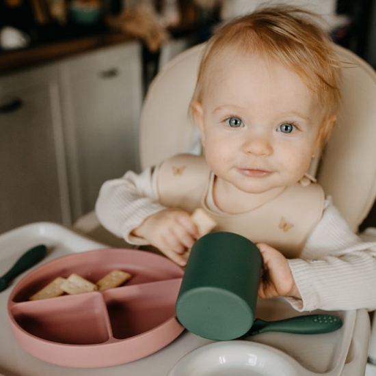 Slika Silikonski okrugli tanjur s odjeljcima i vakuumom 6 m+ Take&amp;Match, Velvet Latte PETITE&amp;MARS 