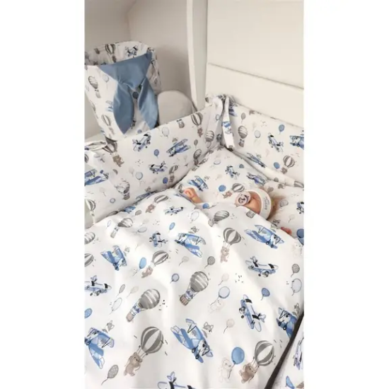 Slika Posteljina set 5 elem. Avioni plava (za krevetić 120x60 cm) - MimiNu