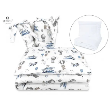 Slika Posteljina set 5 elem. Avioni plava (za krevetić 120x60 cm) - MimiNu