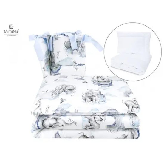 Slika Posteljina za bebe set 5 elem. Slonić i duga plavo - MimiNu